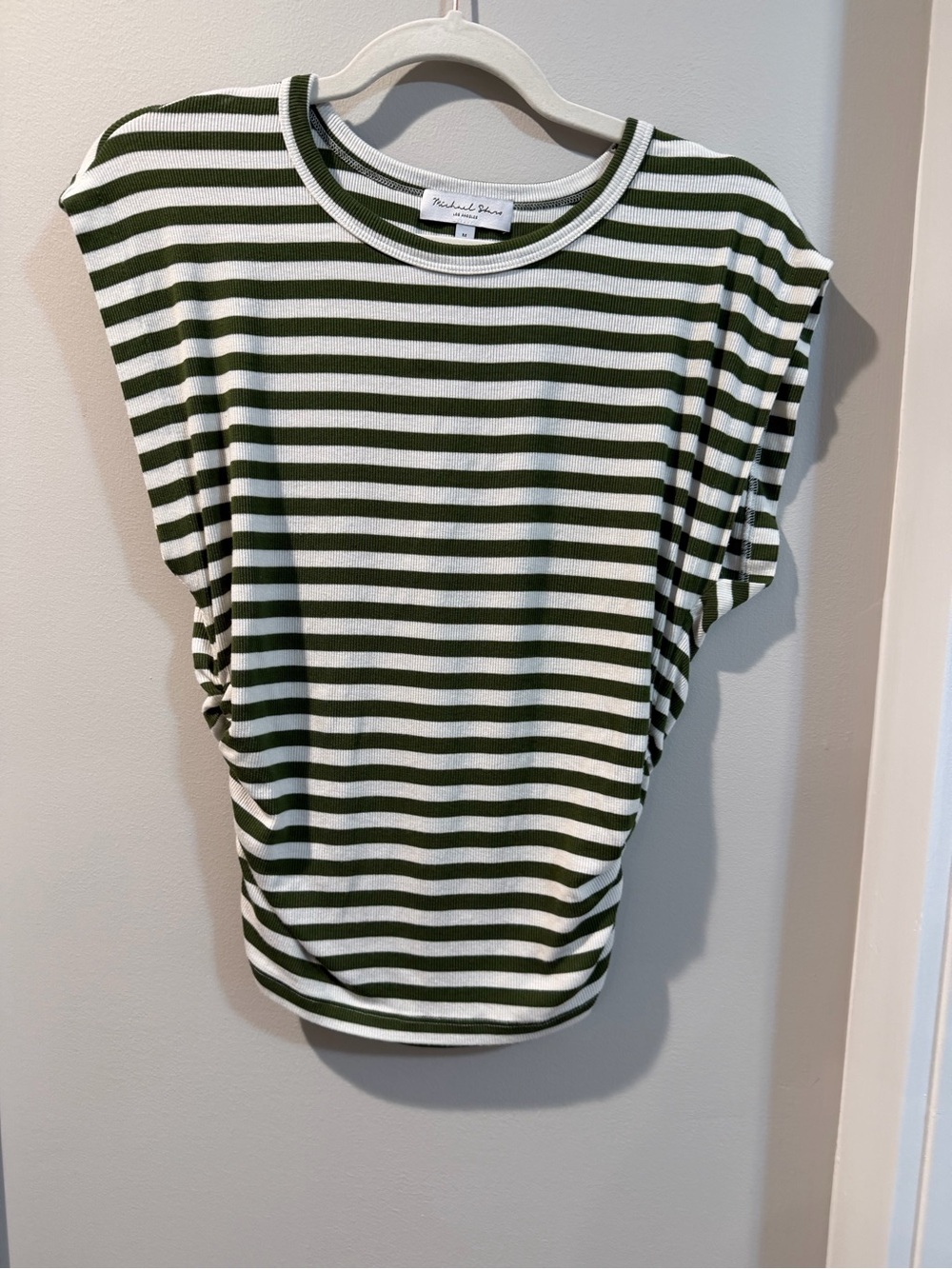 Michael Stars Olive & White Striped Dolman Sleeve Tee